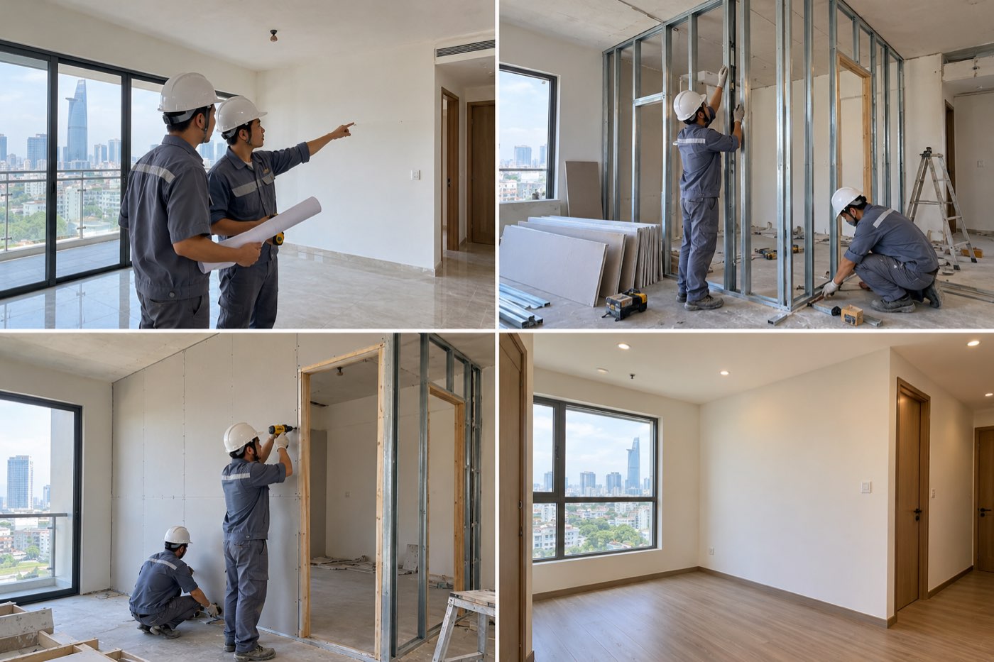 Kỹ thuật viên thi công trần vách thạch cao tại TP.HCM